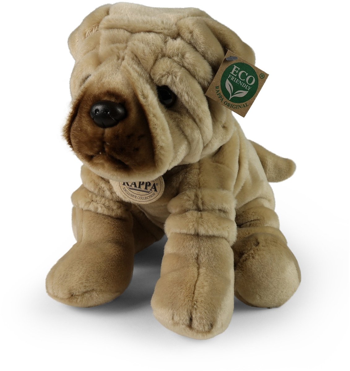 Rappa ECO knuffel hond Shar Pei 30 cm - realistische knuffel van recyclede PET flessen - bruin