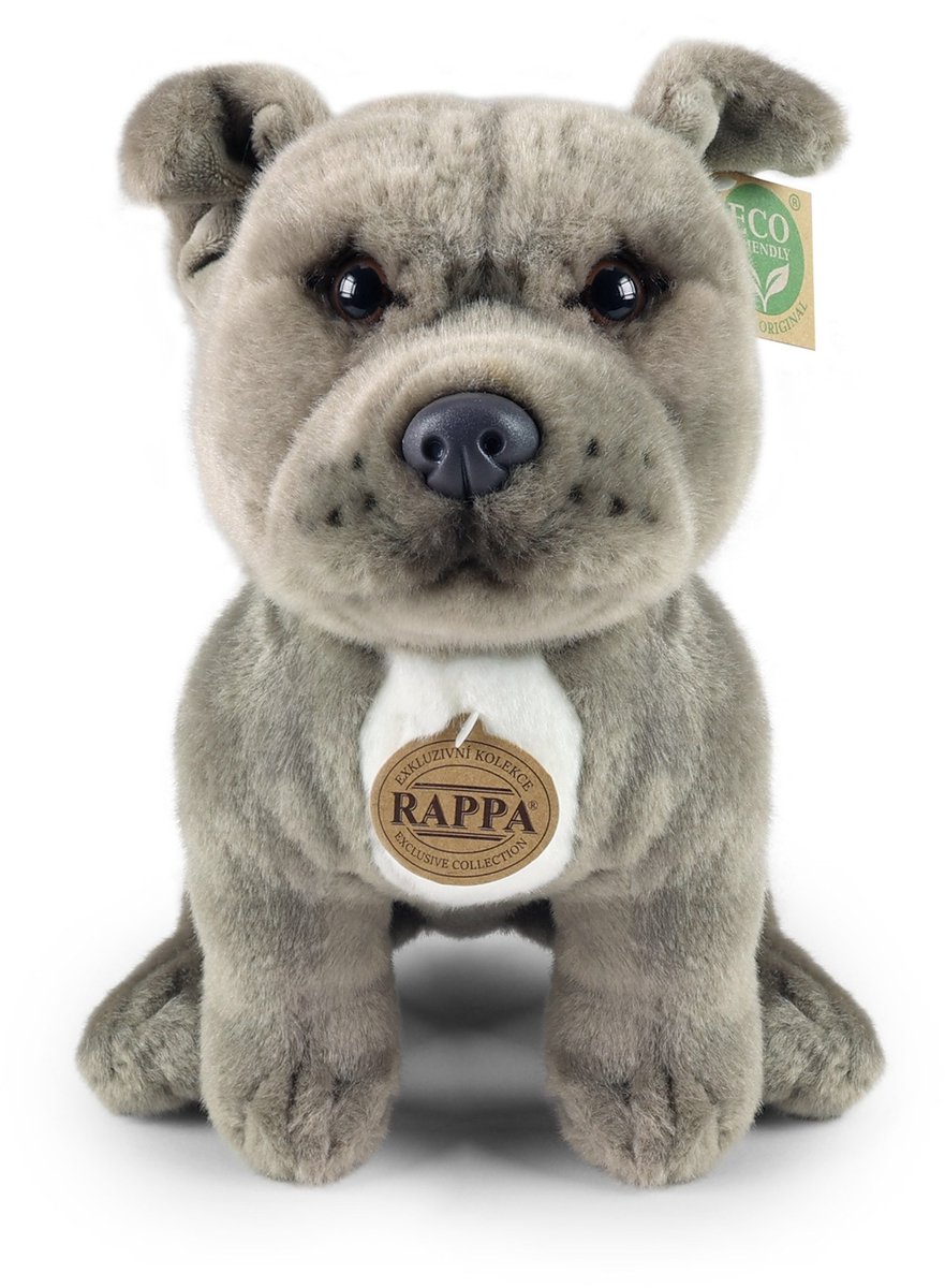 Rappa ECO knuffel hond Staffordshire Bull Terrier 30 cm - realistische knuffel van recyclede PET flessen - grijs