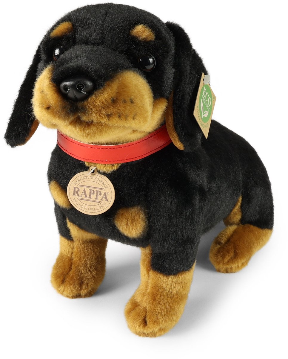 Rappa ECO knuffel hond Teckel 30 cm - realistische knuffel van recyclede PET flessen - bruin, zwart
