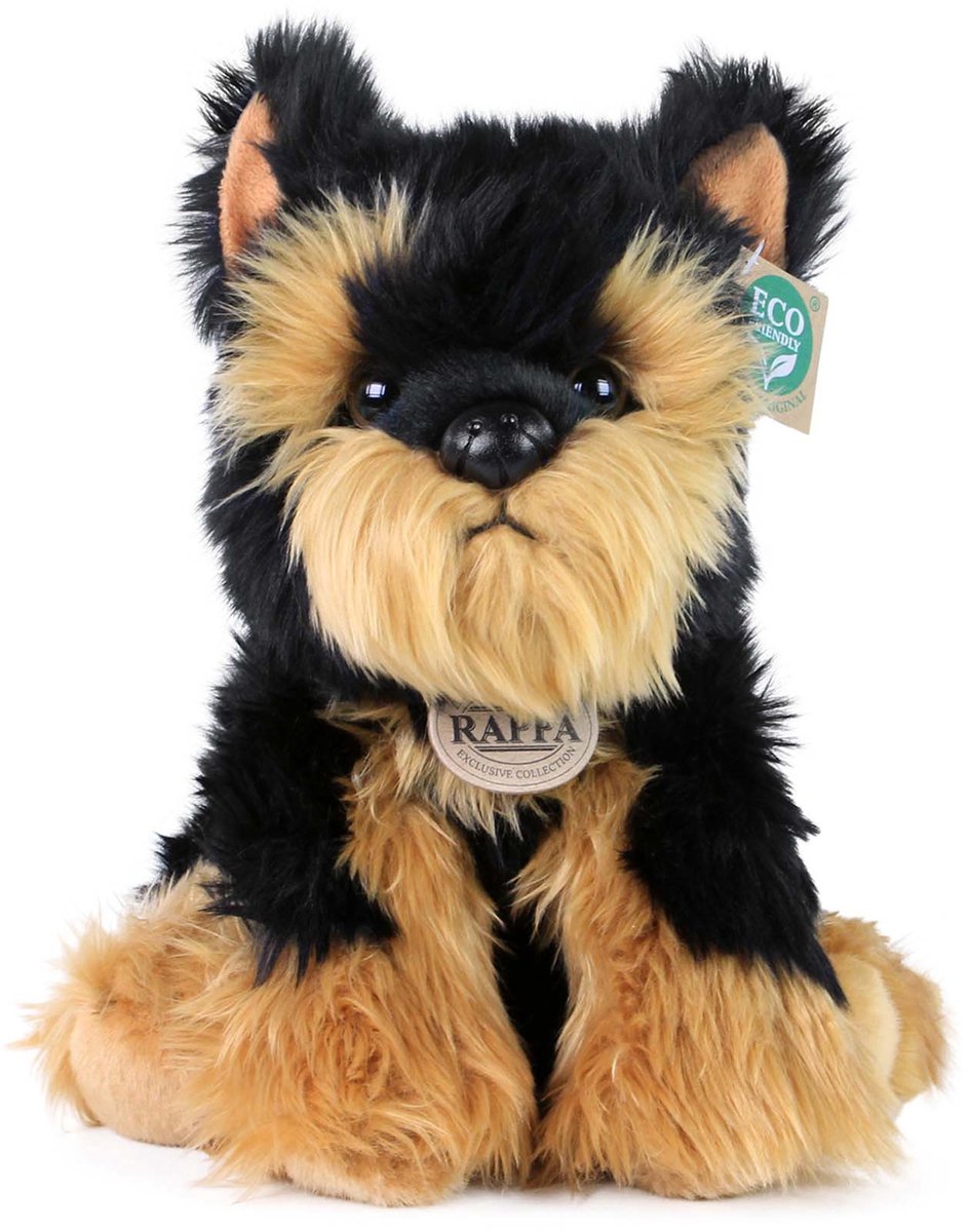 Rappa ECO knuffel hond Terrier 30 cm - realistische knuffel van recyclede PET flessen - zwart bruin