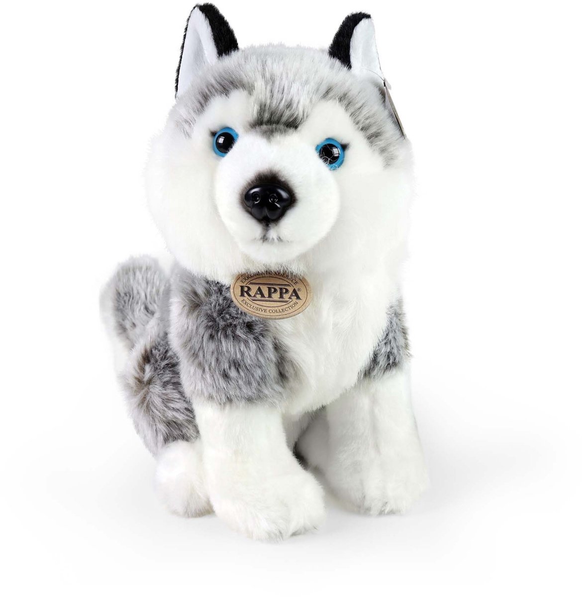 Rappa ECO knuffel husky 30 cm - realistische knuffel van recyclede PET flessen - grijs, wit