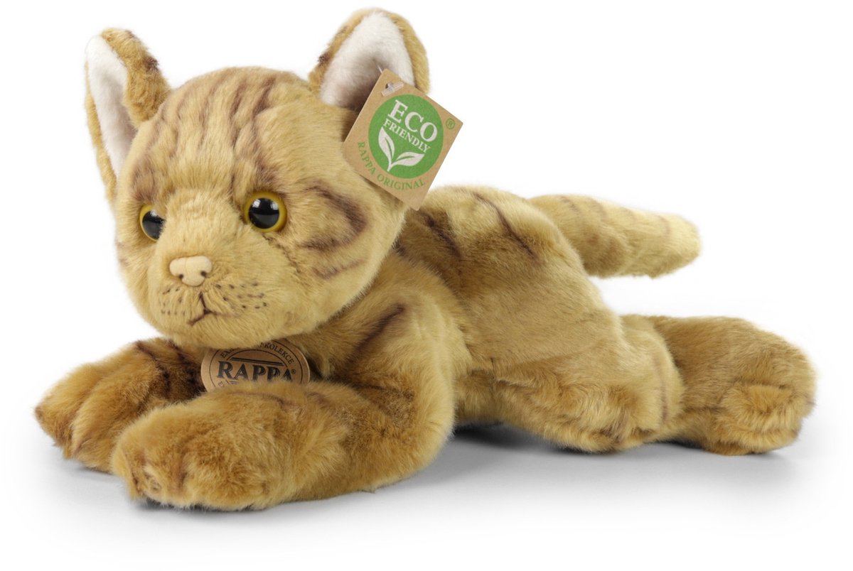 Rappa ECO knuffel kat / poes 30 cm - realistische knuffel van recyclede PET flessen - lichtbruin