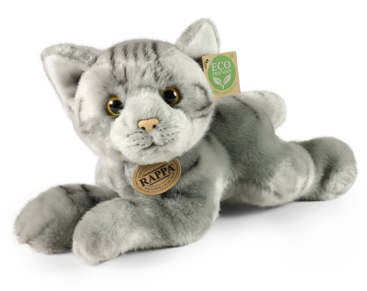 Rappa ECO knuffel kat 30 cm - realistische knuffel van recyclede PET flessen - grijs