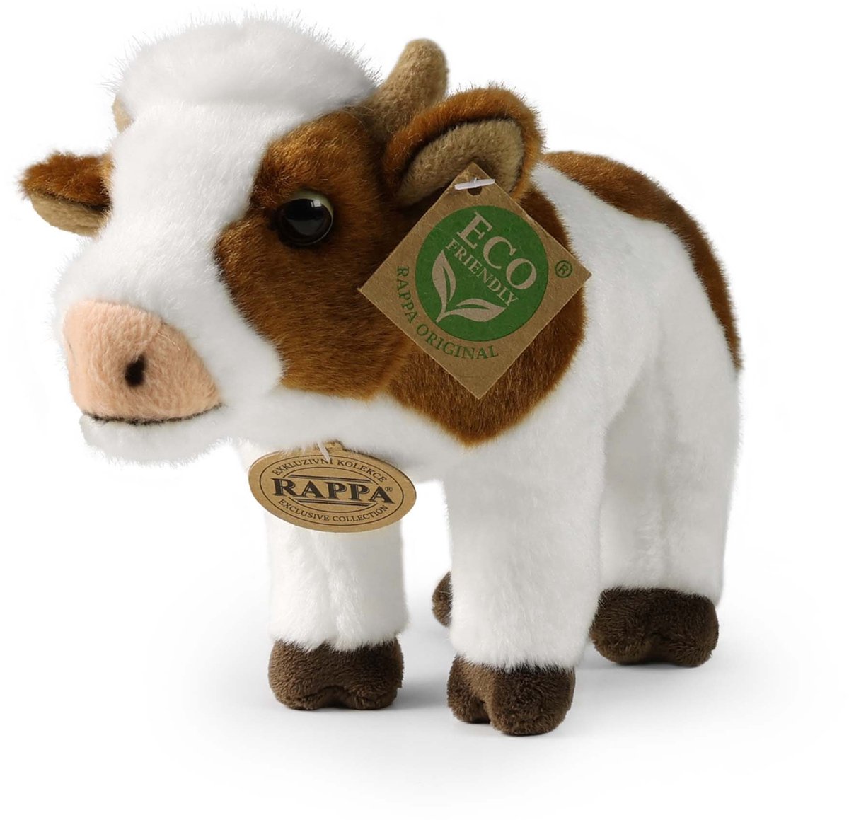 Rappa ECO knuffel koe 23 cm - realistische knuffel koe van recyclede PET flessen - bruin, wit