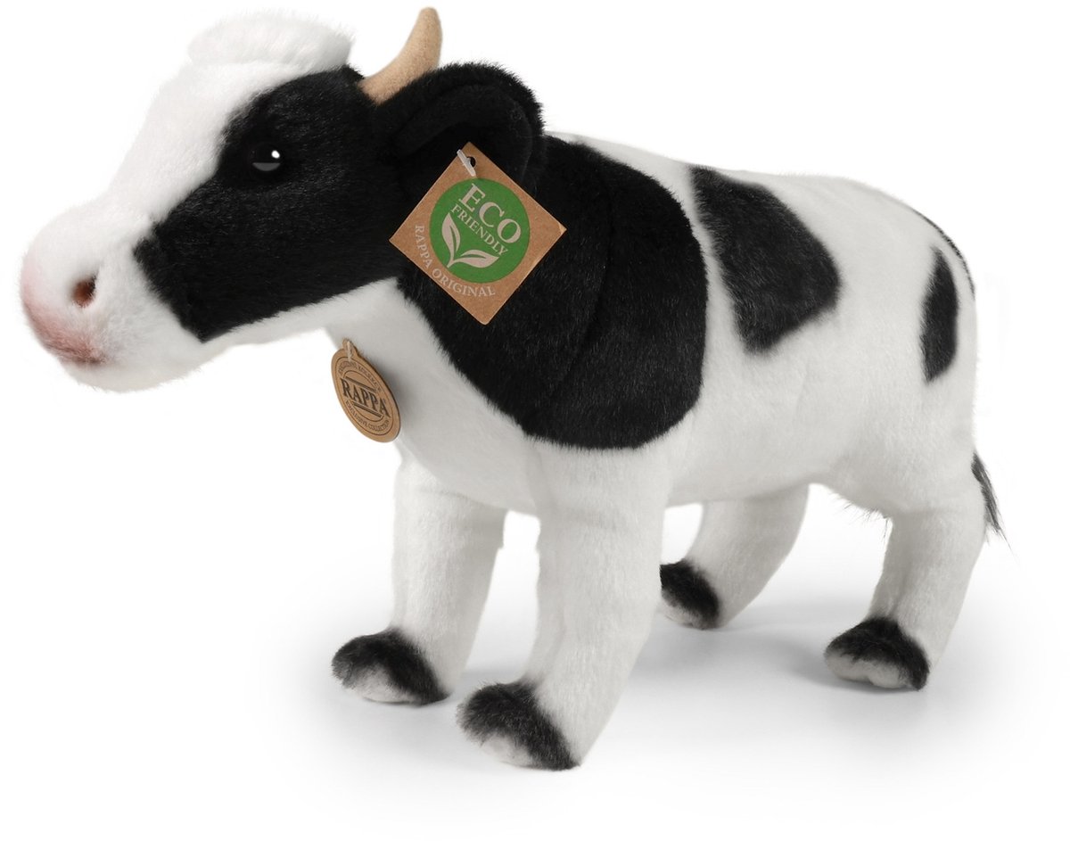 Rappa ECO knuffel koe 35 cm - realistische knuffel van recyclede PET flessen - zwart, wit