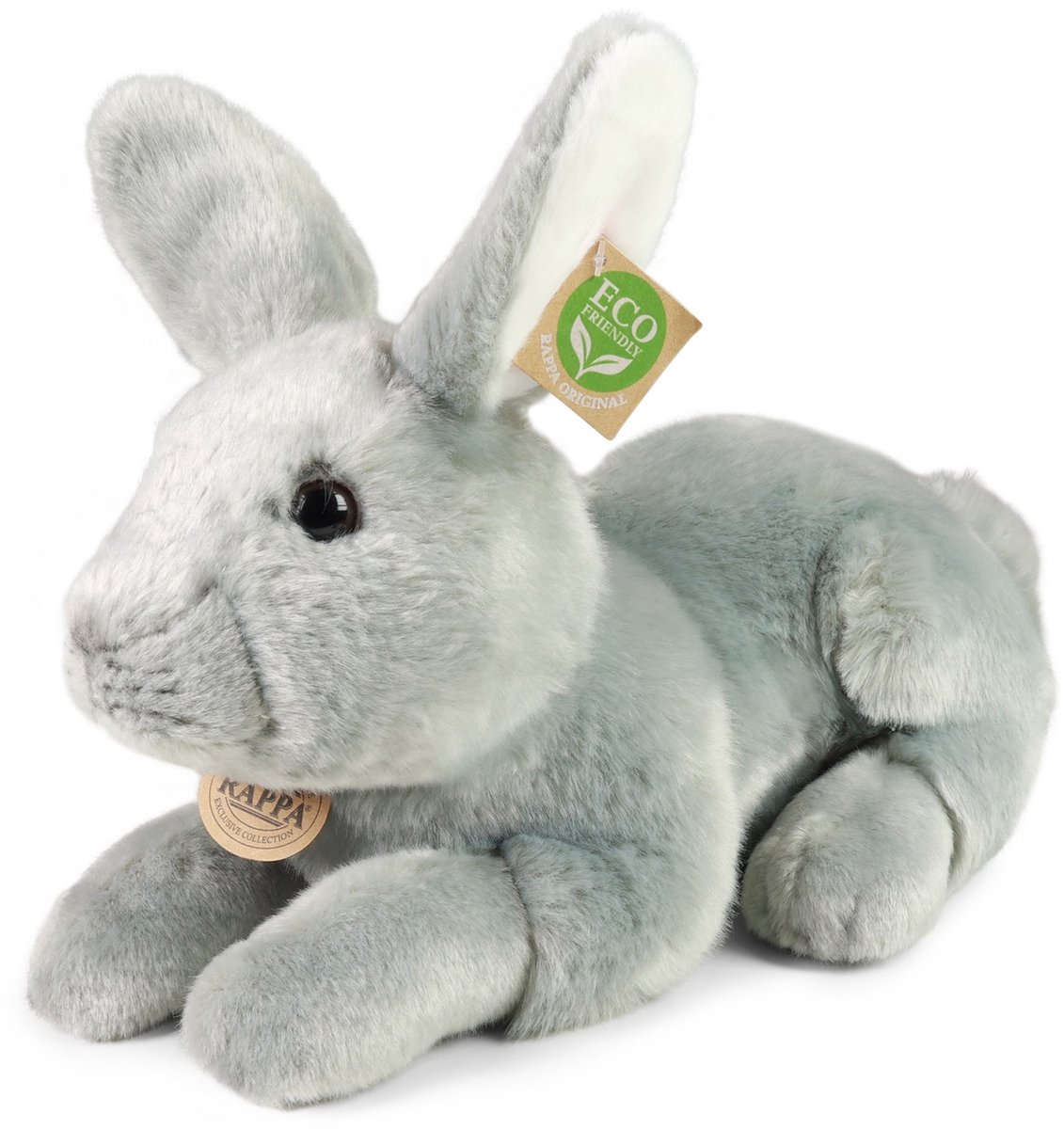Rappa ECO knuffel konijn 33 cm - realistische knuffel van recyclede PET flessen - grijs