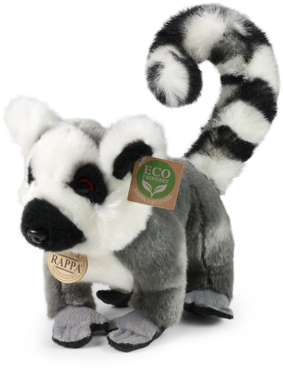 Rappa ECO knuffel maki / aap 28 cm - realistische knuffel van recyclede PET flessen - grijs, wit