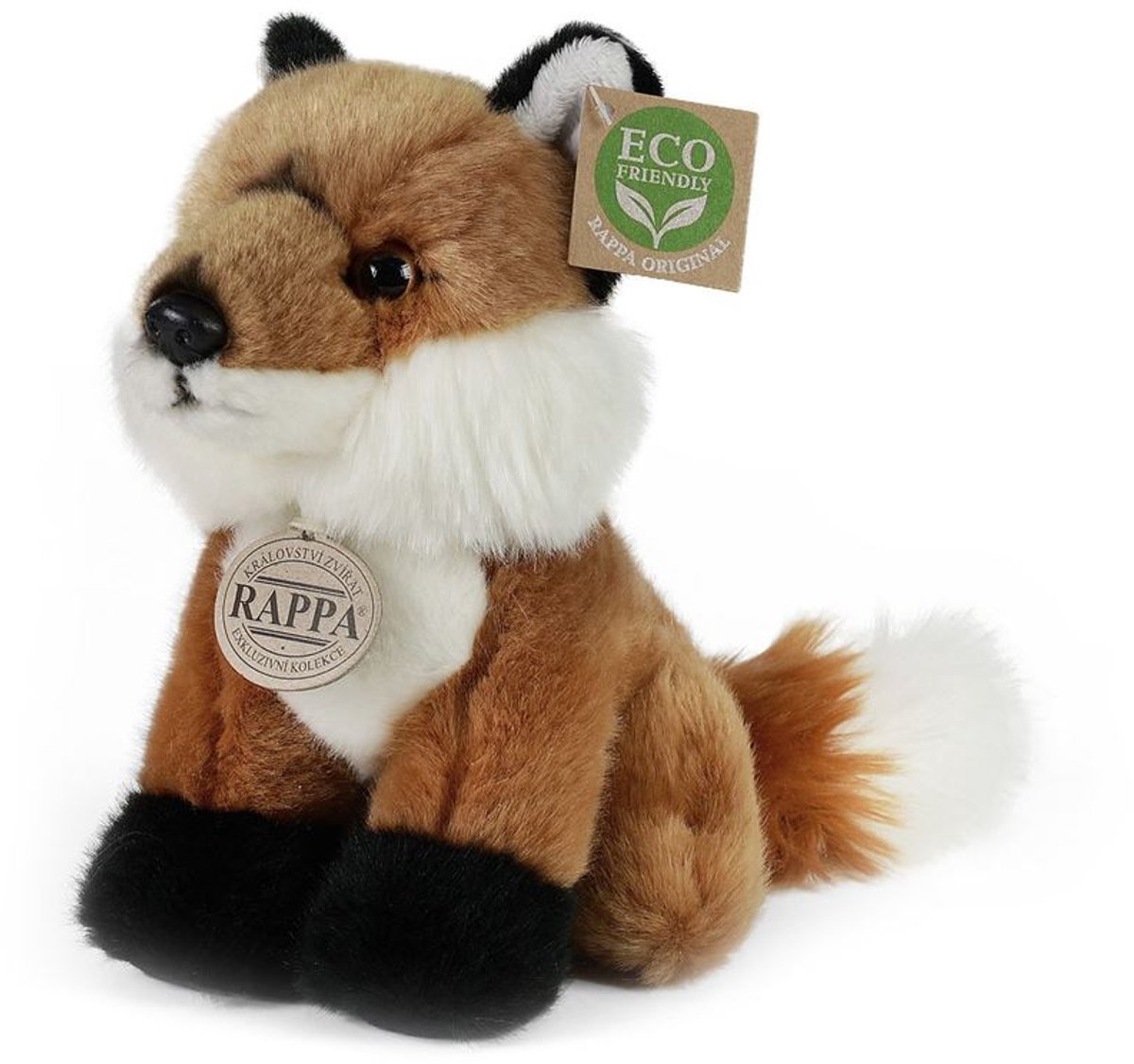 Rappa ECO knuffel mini vos 19 cm - realistische knuffel van recyclede PET flessen - bruin, wit, zwart