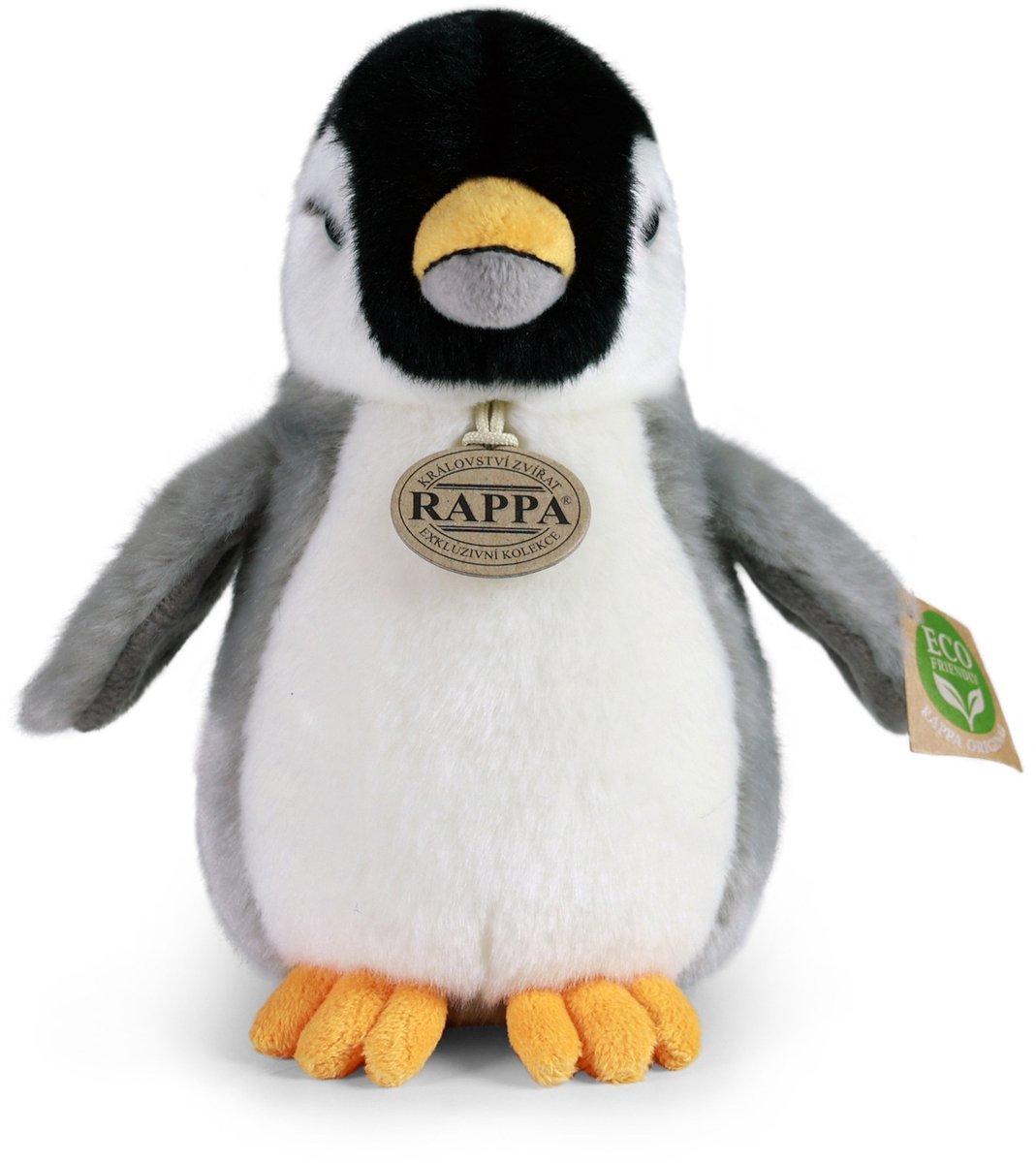 Rappa ECO knuffel pinguin 20 cm - realistische knuffel van recyclede PET flessen - grijs wit zwart
