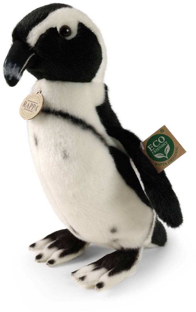 Rappa ECO knuffel pinguin 30 cm - realistische knuffel van recyclede PET flessen - zwart, wit