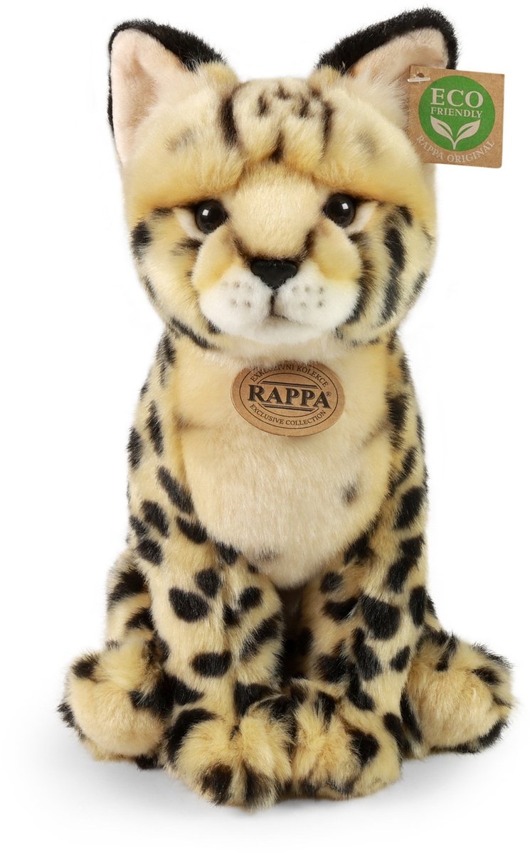 Rappa ECO knuffel serval 30 cm - realistische knuffel van recyclede PET flessen - zwart, crème