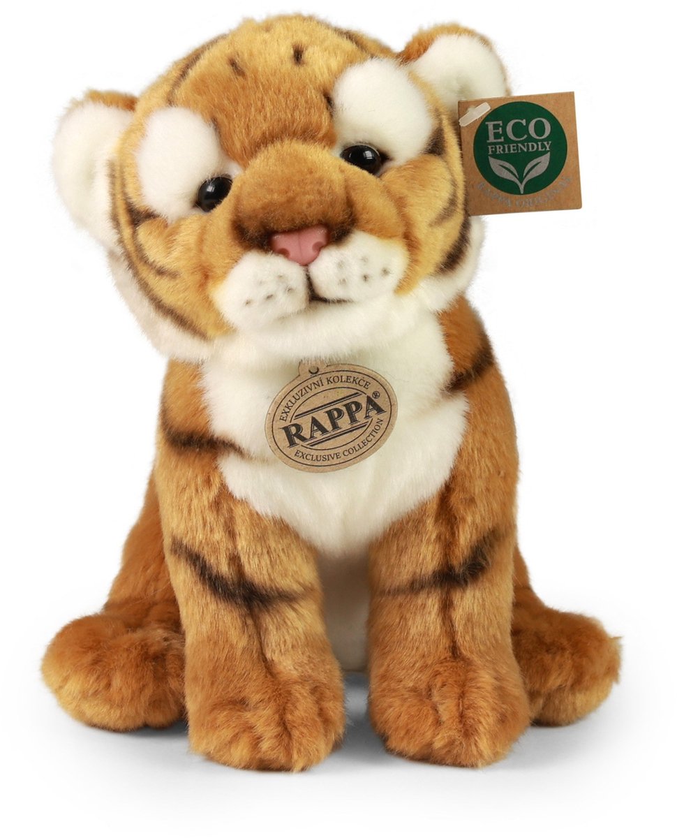 Rappa ECO knuffel tijger 23 cm - realistische knuffel van recyclede PET flessen - bruin zwart wit