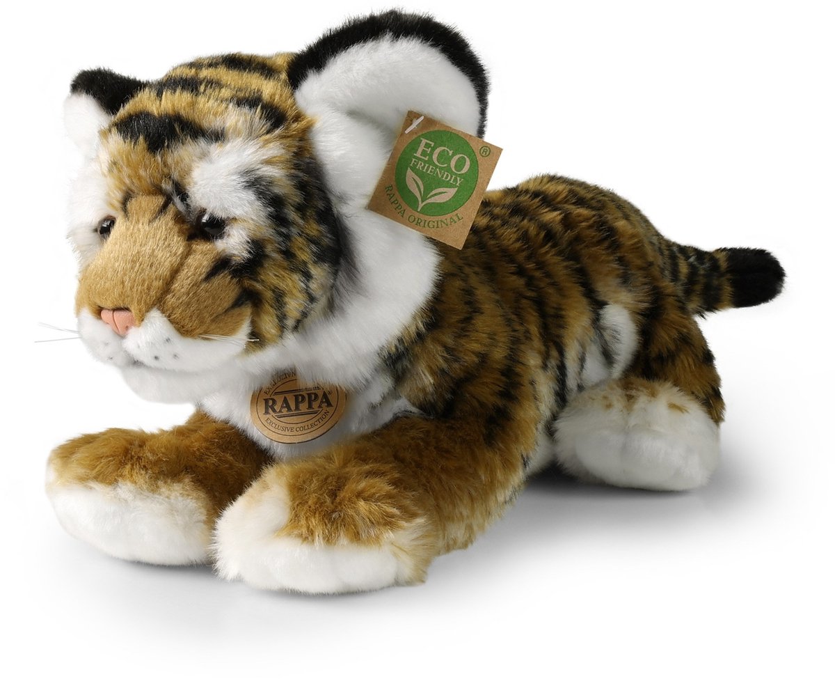 Rappa ECO knuffel tijger 33 cm - realistische knuffel van recyclede PET flessen - bruin, wit, zwart
