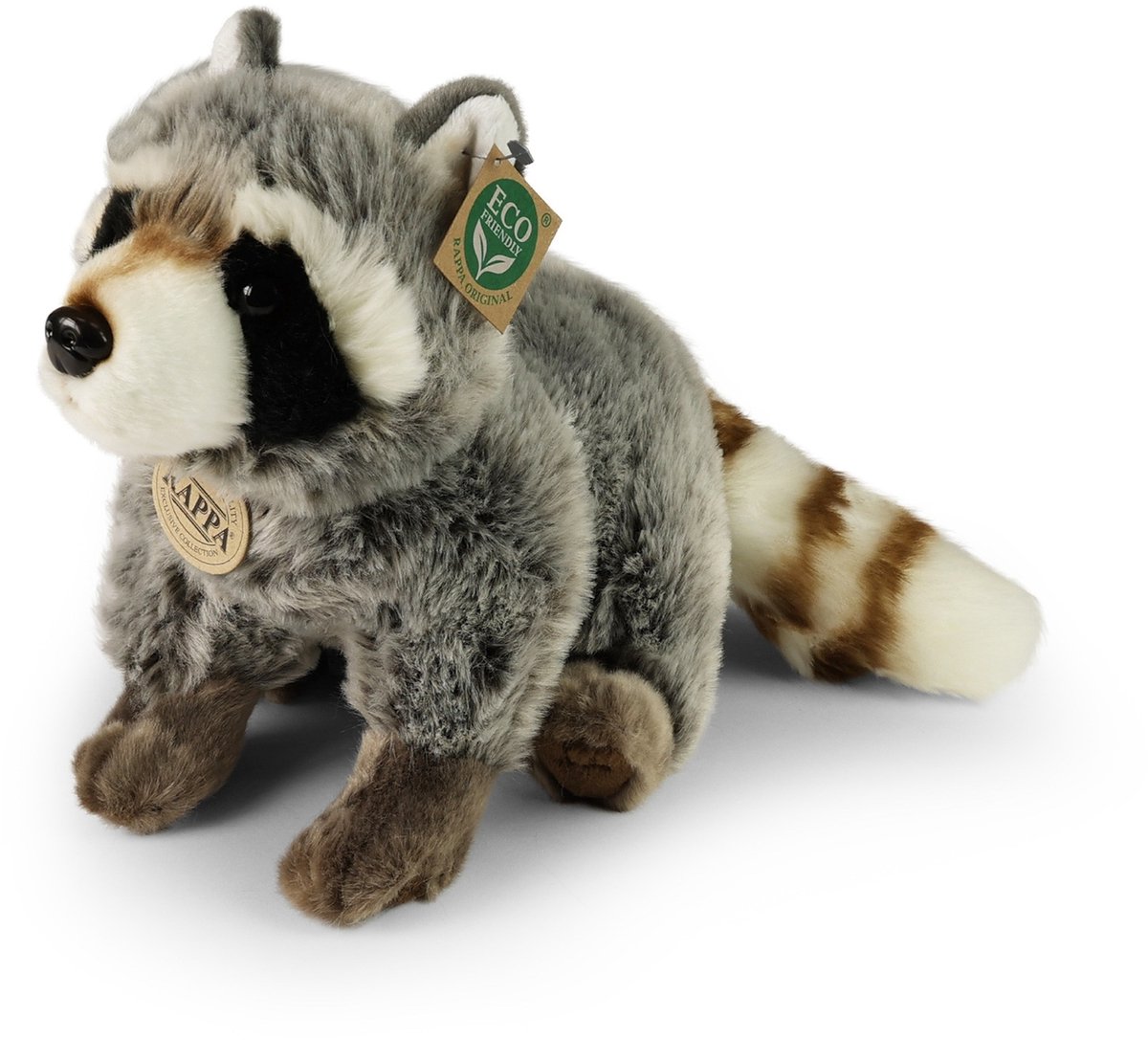 Rappa ECO knuffel wasbeer 28 cm - realistische knuffel van recyclede PET flessen - zwart, wit