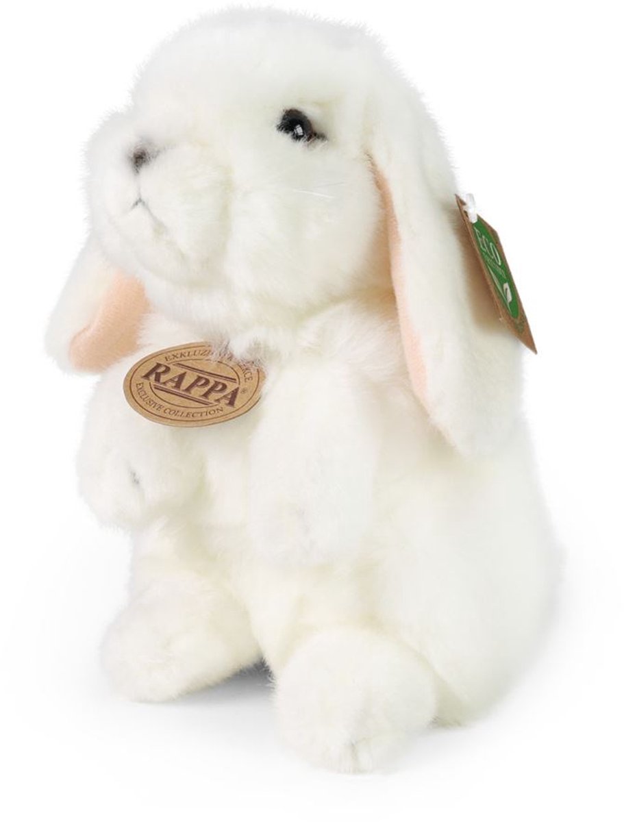 Rappa knuffel konijn wit pluche staand 18 cm duurzaam speelgoed.