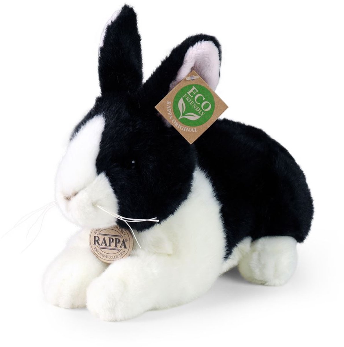 Rappa knuffel konijn wit-zwart 25 cm pluche speelgoed konijn.
