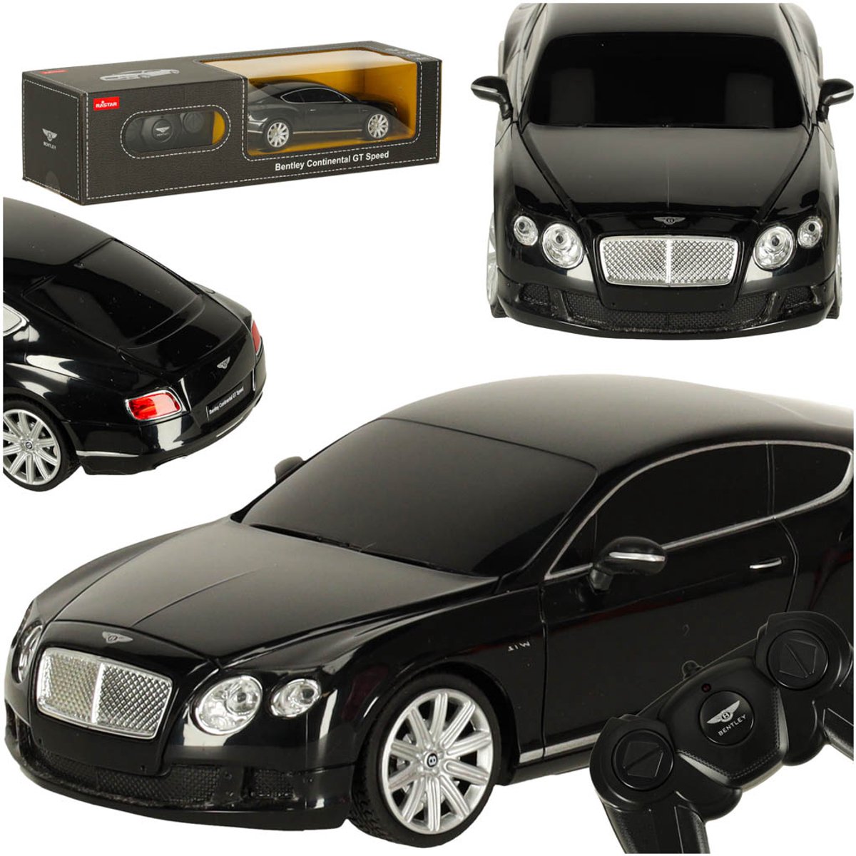 Rastar - Bentley Continental GT 1:24 Zwart RC Auto – Bestuurbare Auto - Luxe Radiografisch Bestuurbare Sportauto – Realistische Details en Glanzende Afwerking – Perfect Cadeau voor Autoverzamelaars en RC Fans – Met Ebook