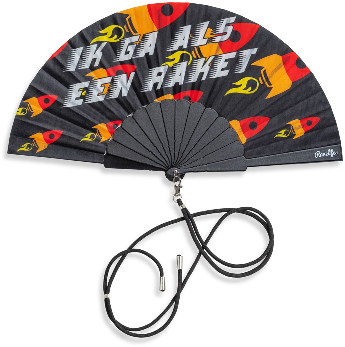 Ravelife - Festival Neckfan - Handwaaier met koord - Spaanse waaier - Ik Ga Als Een Raket