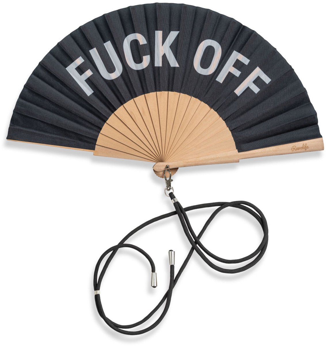 Ravelife Festival Neckfan - Zwarte handwaaier met koord - Spaanse waaier - Hout - F*ck Off