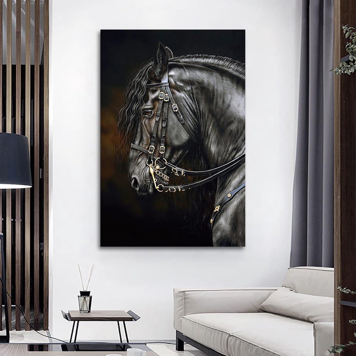 Black Horse Canvas schilderij met frame. Afmeting 40x60