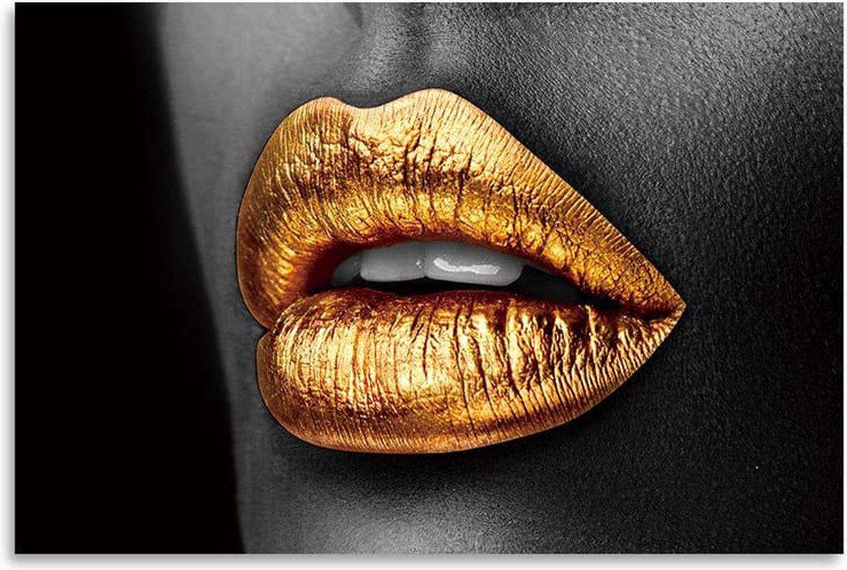 Golden lips Canvas schilderij met frame. Afmeting 40x60