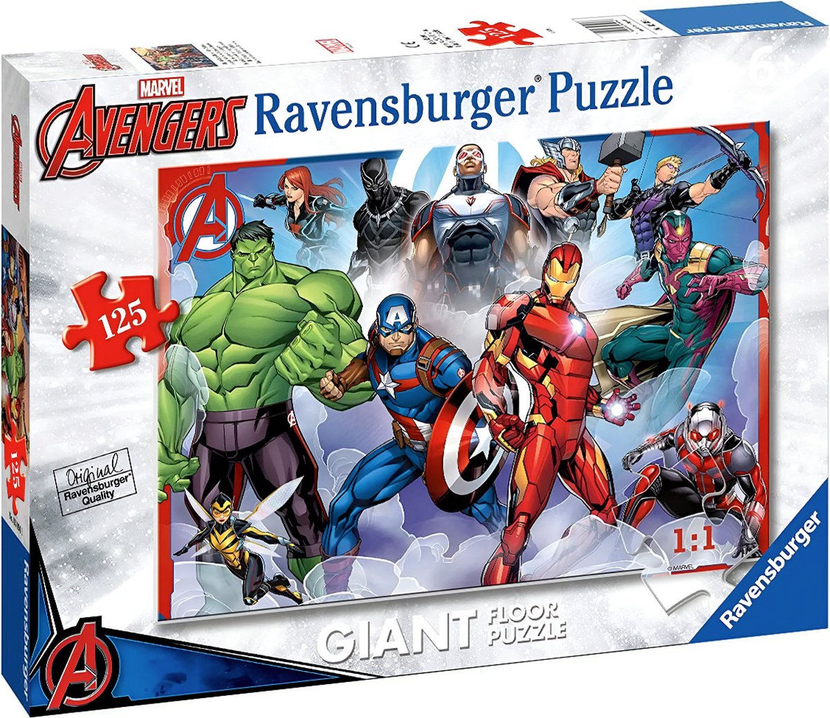  , Reuze 125-delige Marvel Avengers slijtvast kartonnen vloerpuzzel, Veelkleurig