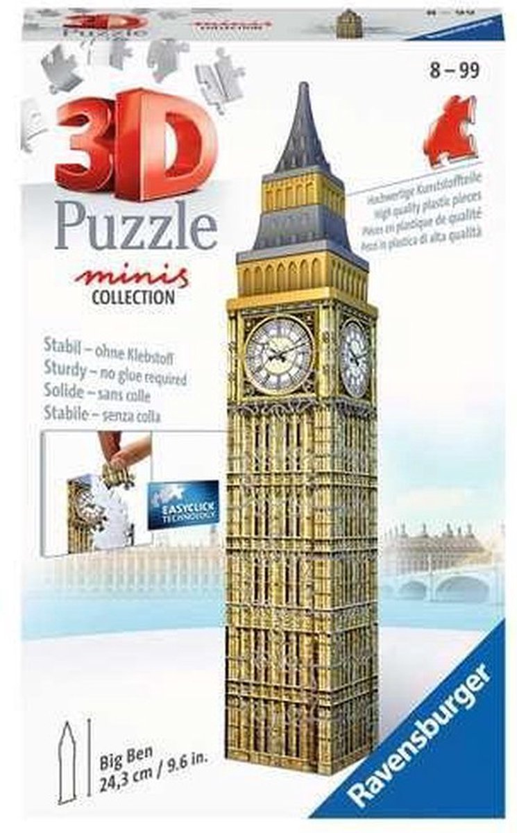   3D Mini Big Ben puzzel - 60 stukjes - Formaat 24 cm