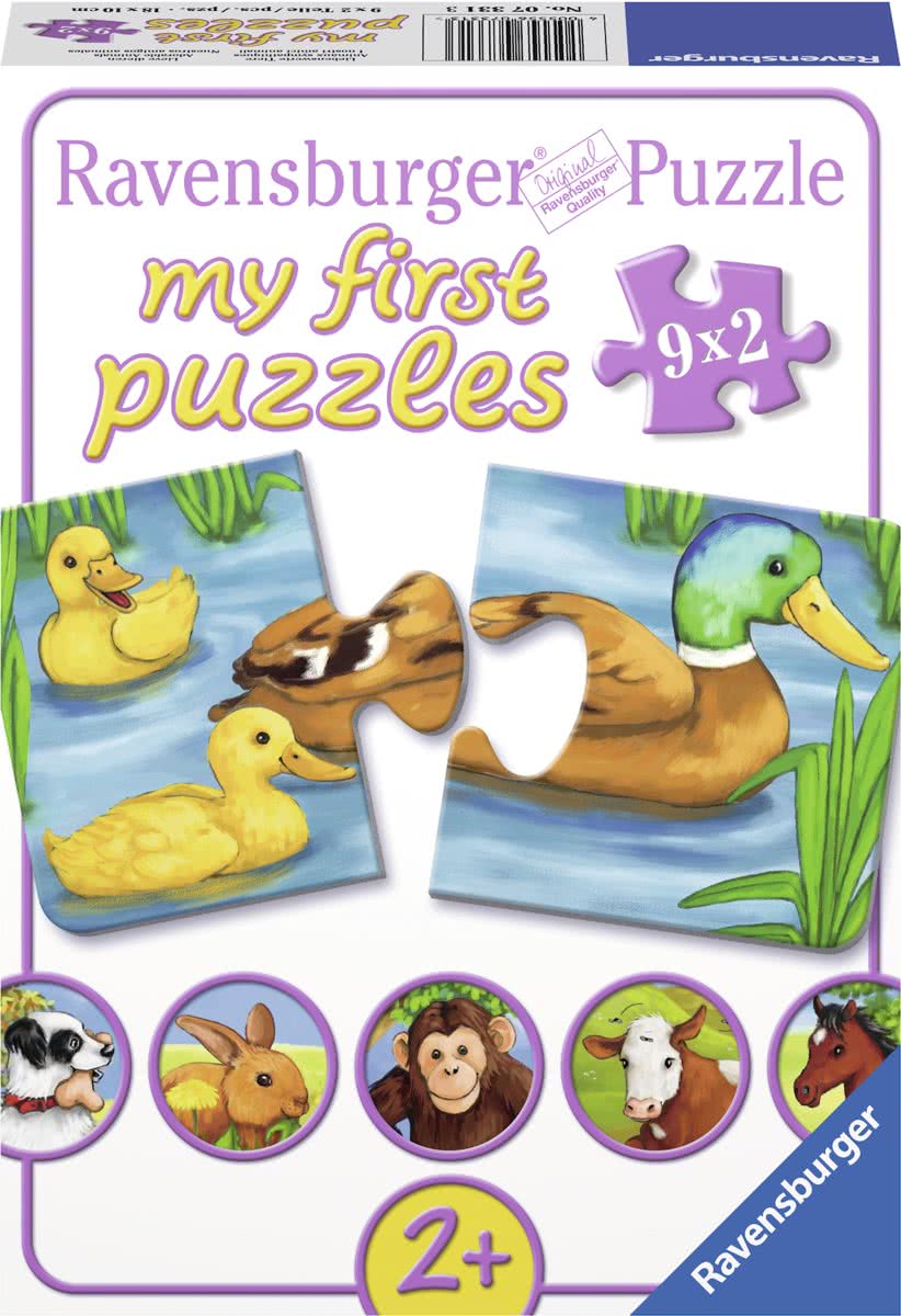 Ravensburger Lieve dieren- My First puzzles -9x2 stukjes - kinderpuzzel