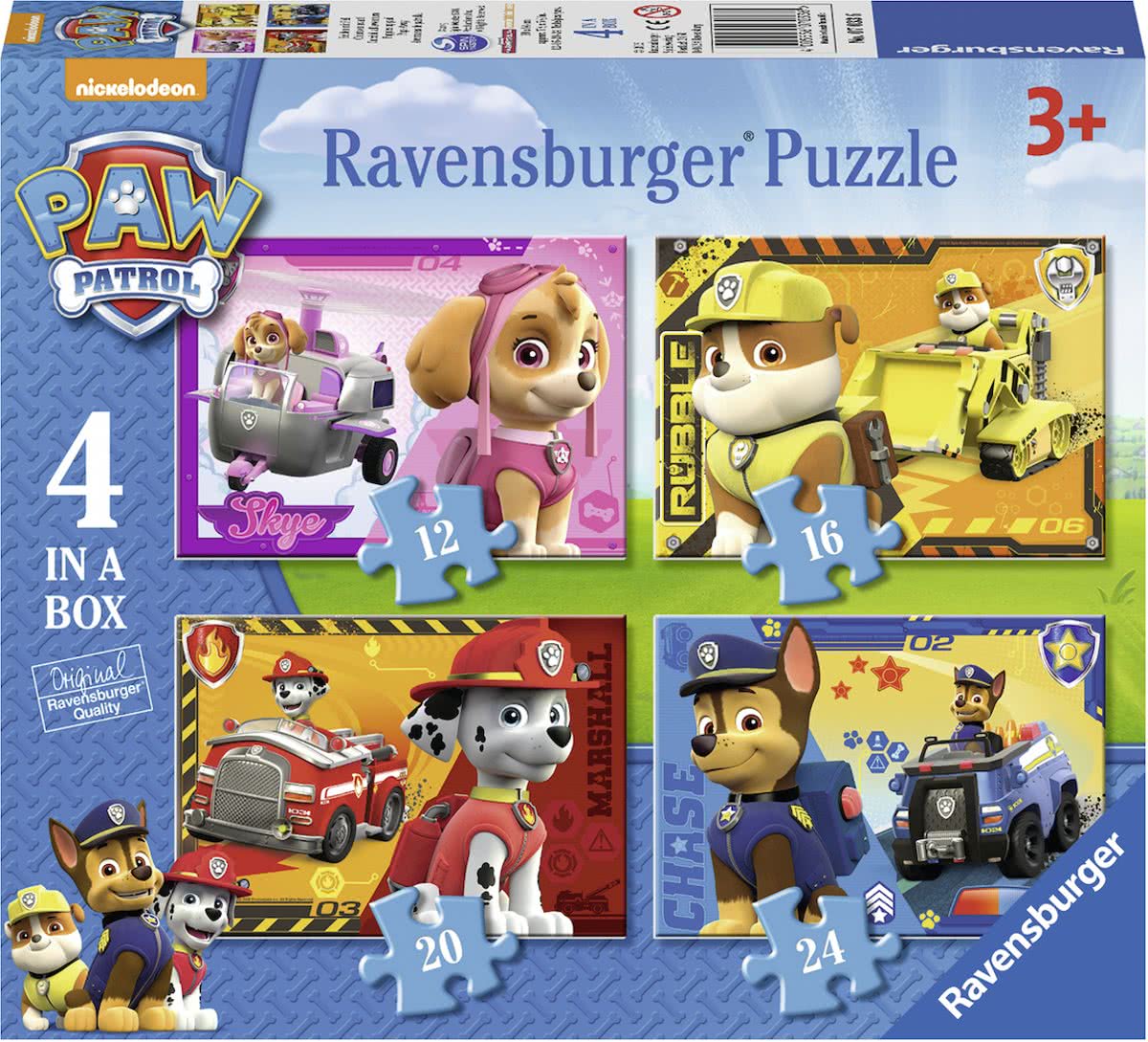 Ravensburger Paw Patrol Puppies op pad Vier puzzels -12+16+20+24 stukjes - kinderpuzzel
