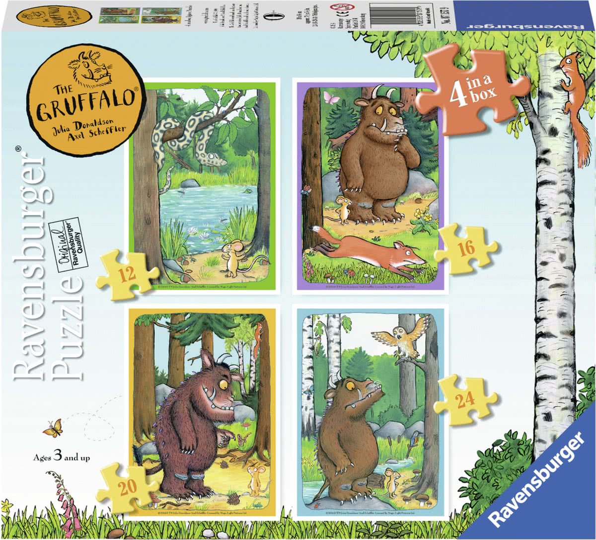 Ravensburger The Gruffalo. Vier puzzels -12+16+20+24 stukjes - kinderpuzzel