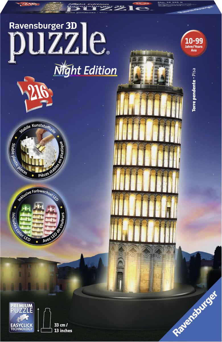 Ravensburger Toren van Pisa Night Edition - 3D puzzel gebouw - 216 stukjes