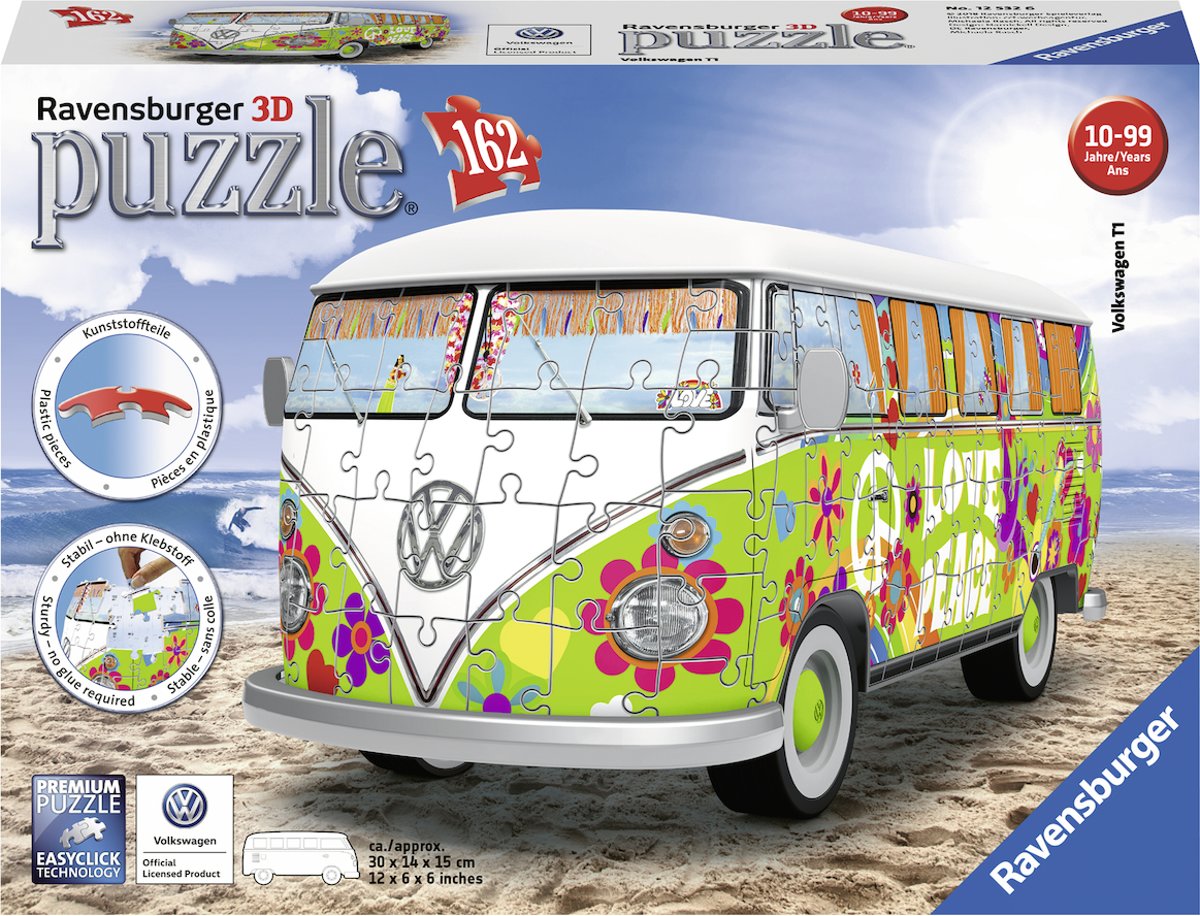   Volkswagen bus T1 Hippie style - 3D puzzel - 162 stukjes