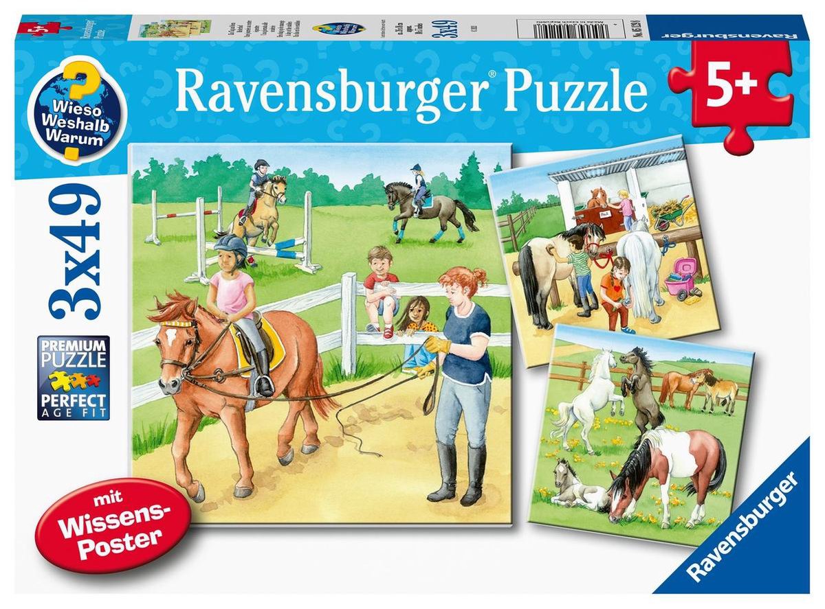   puzzel Een dag op de manege - 3 x 49 stukjes - kinderpuzzel