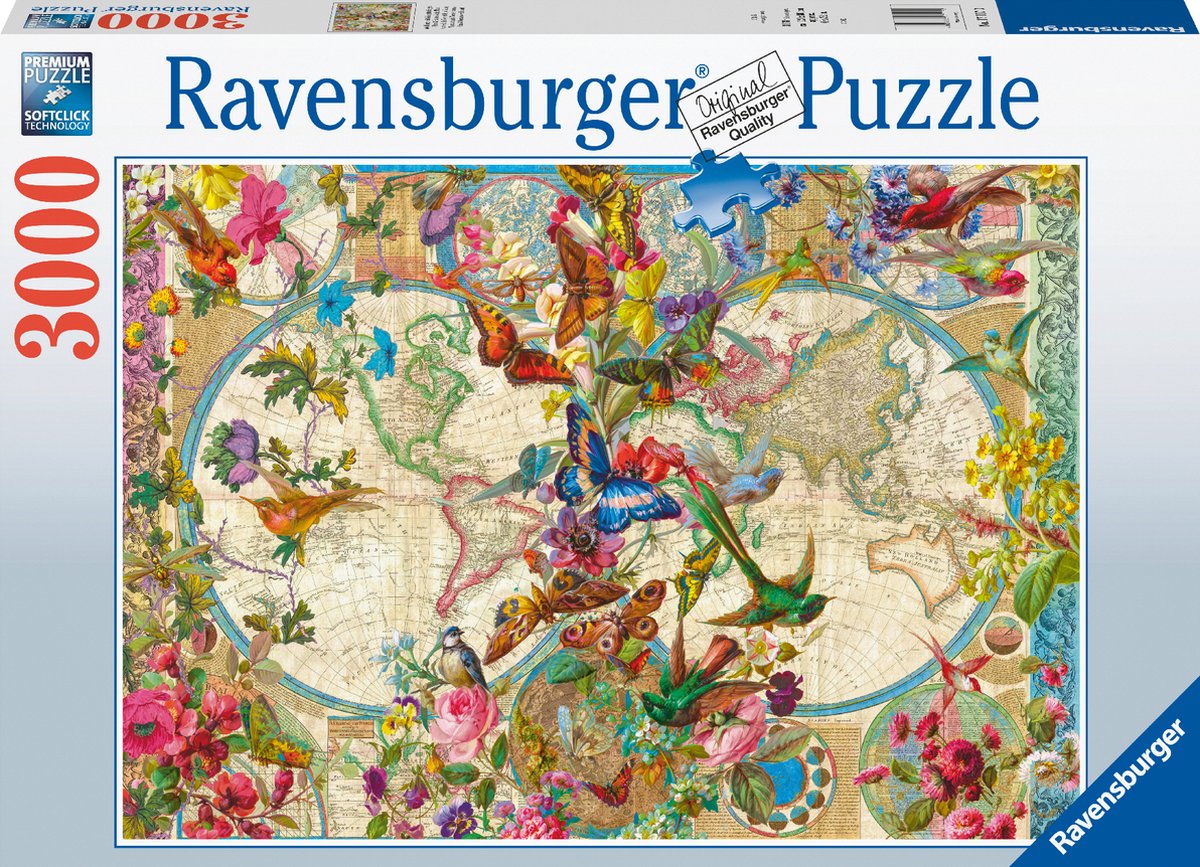 Ravensburger puzzel Flora en Fauna Wereldkaart - Legpuzzel - 2000 stukjes