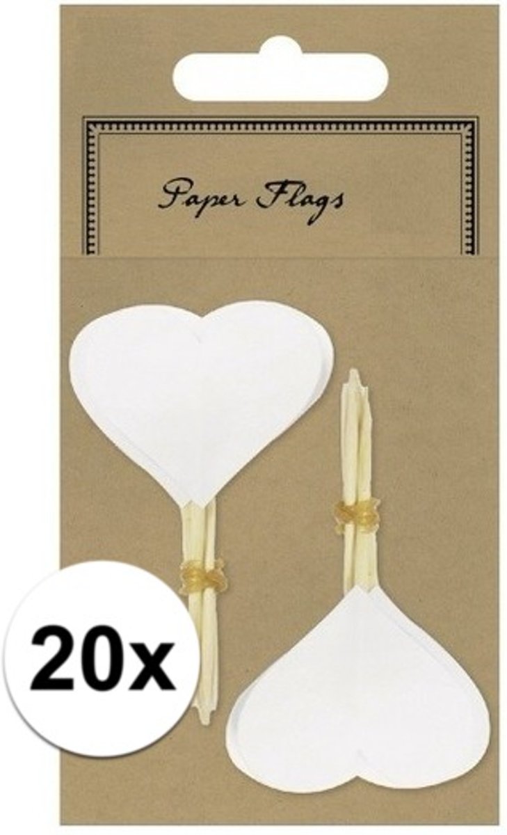 20x hartjes cocktailprikkers blanco / onbedrukt - cocktailprikker hart