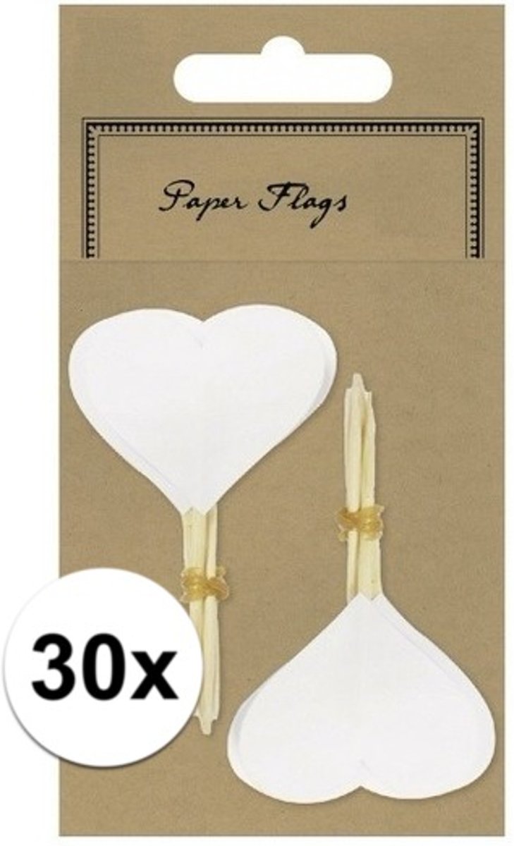 30x hartjes cocktailprikkers blanco / onbedrukt - cocktailprikker hart