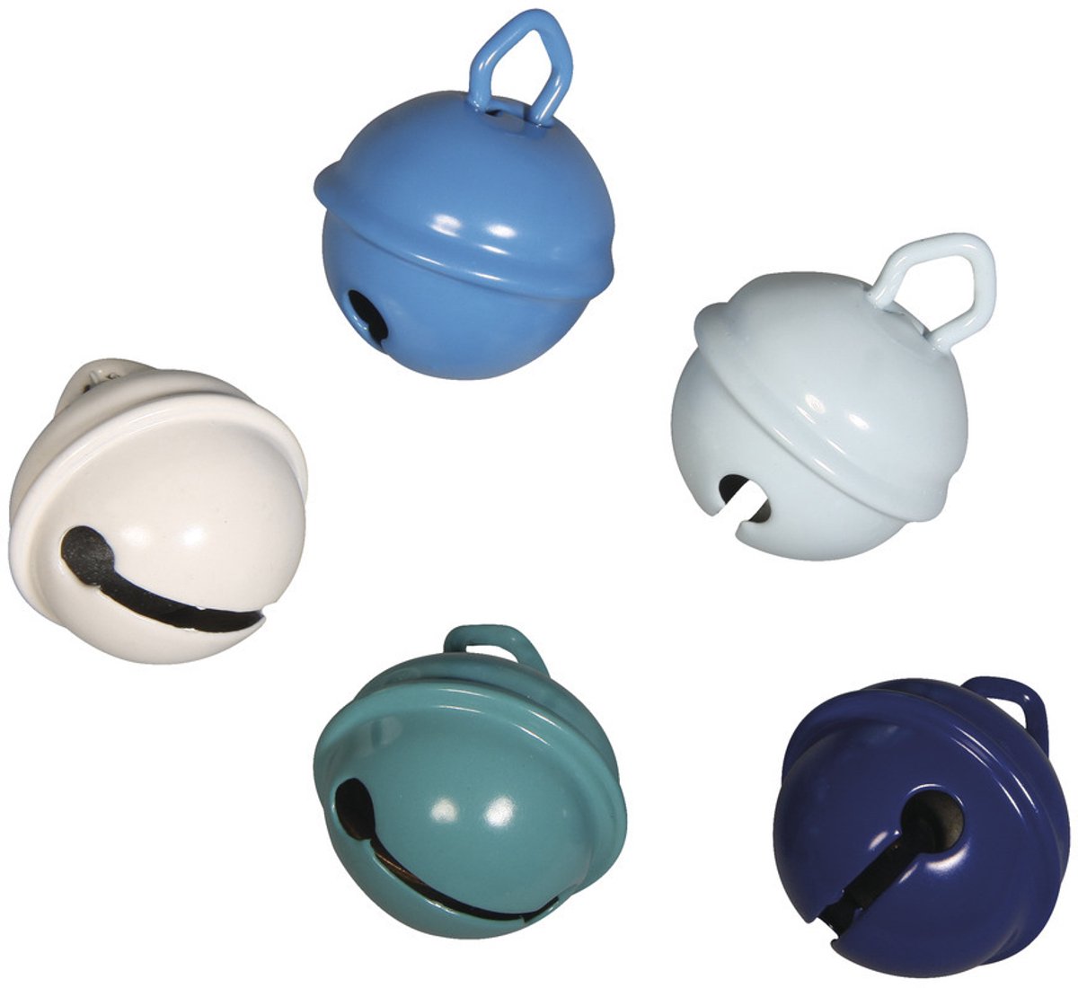 Rayher Hobby Metalen belletjes - 10x stuks - blauw mix met oog - 15 mm - Kersmuts belletjes - Kattenbellen
