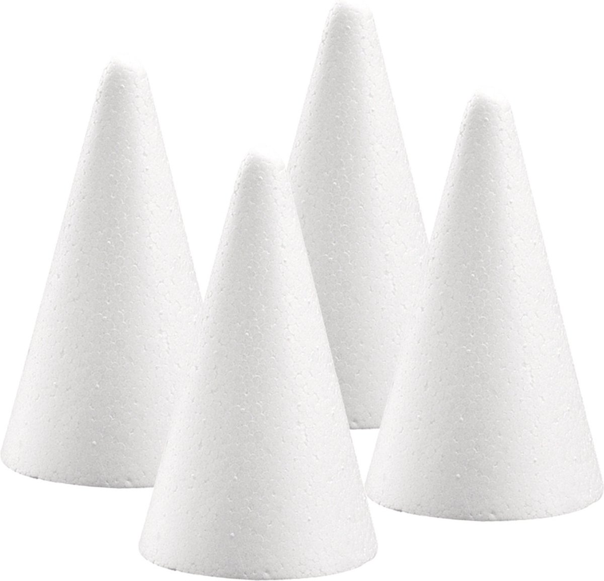 Rayher Piepschuim vorm/figuur spitse kegel - 4x - wit - H12 cm - Hobby materialen - Styrofor knutselen