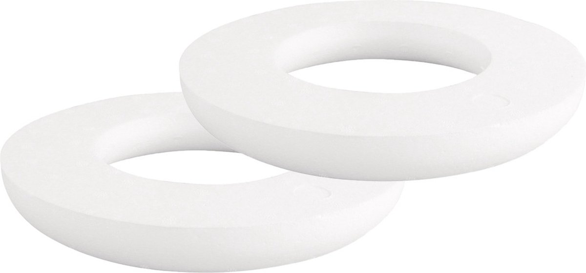 Rayher Piepschuim vorm/figuur vlakke/platte ring - 2x - wit - Dia 20 cm - Hobby materialen - Styrofor knutselen