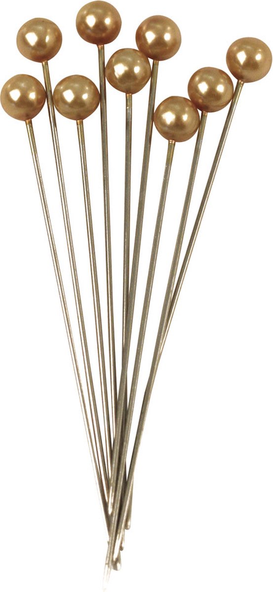 Rayher  en met parel kop/kopspelden/naaispelden - 6.5 cm - goud - 50x stuks - hobby steekspelden