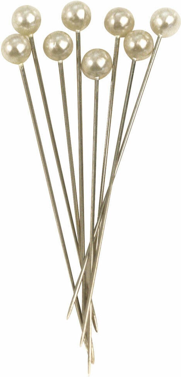 Rayher  en met parel kop/kopspelden/naaispelden - 6.5 cm - wit - 100x stuks - hobby steekspelden