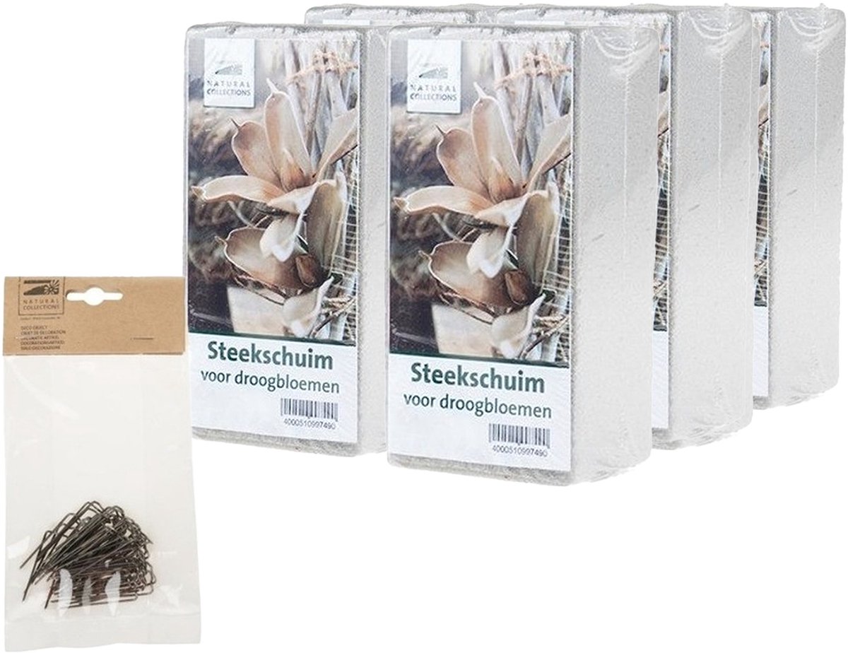 Rayher hobby - 6x grijs steekschuim/oase droog - 20 x 10 x 7.5 cm - met 50x steekkrammen 1-4 cm