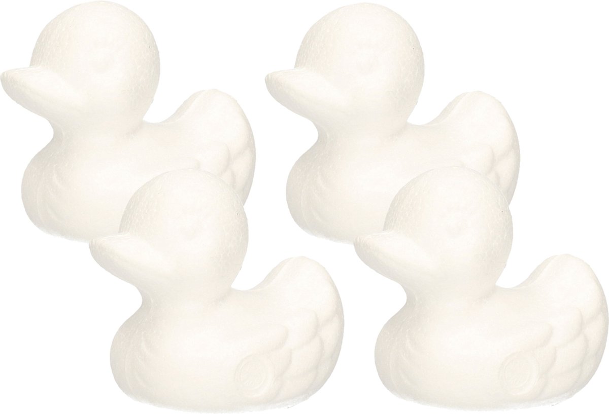 Rayher hobby materialen - 4x - Piepschuim dieren figuren - eendjes - wit - 7 cm - zelf schilderen
