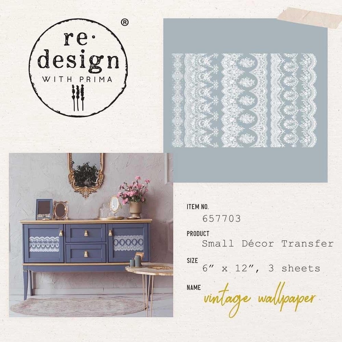 Re-Design with Prima - small decor transfer - Vintage wallpaper