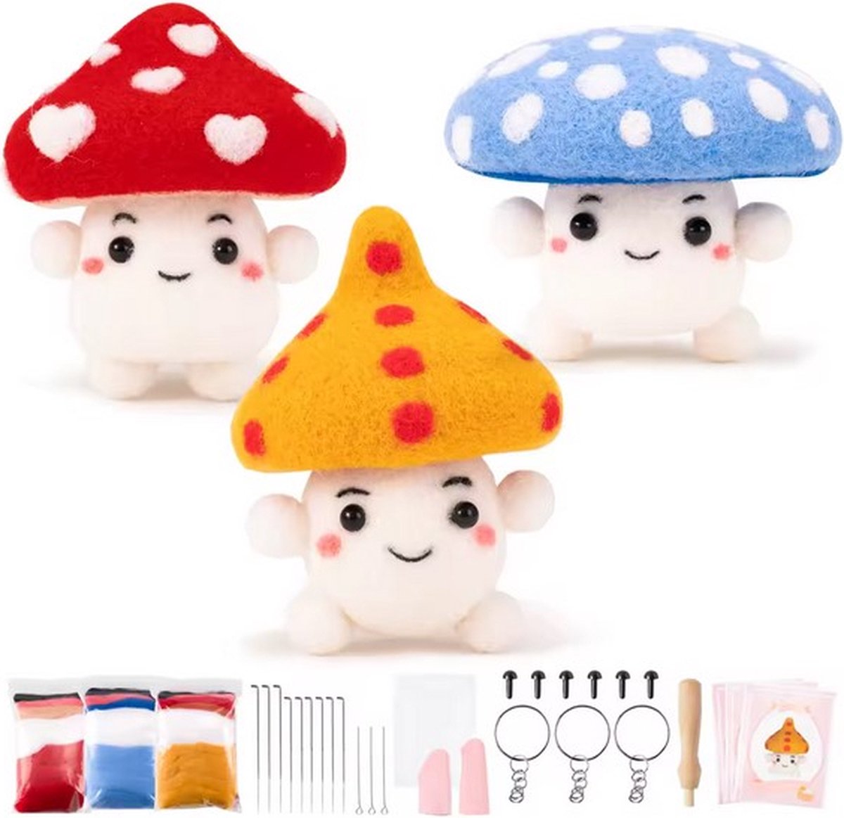 Naaldvilten voor Beginners - Starterspakket Lieve Paddenstoeltjes - Naaldvilt Pakket voor Starters en Liefhebbers