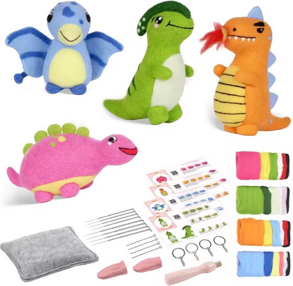 naaldvilten voor beginners - naaldvilt pakket lieve dinos - naaldvilten voor starters - starterspakket naaldvilten - naaldvilten voor liefhebbers
