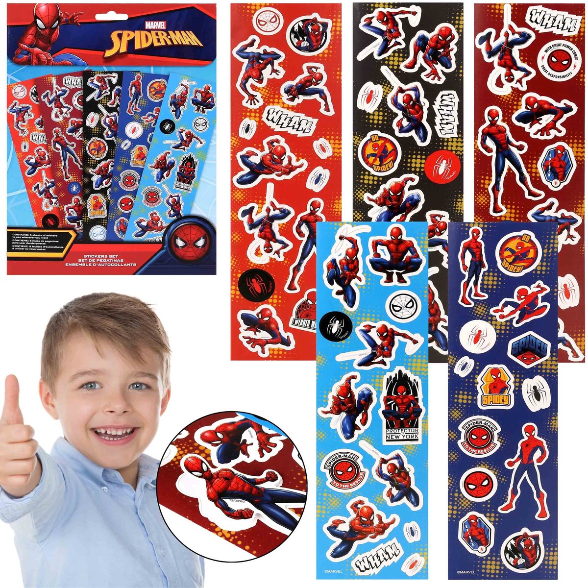 MARVEL Spider Man Kleurrijke stickerset, stickers voor kinderen, 5 vellen