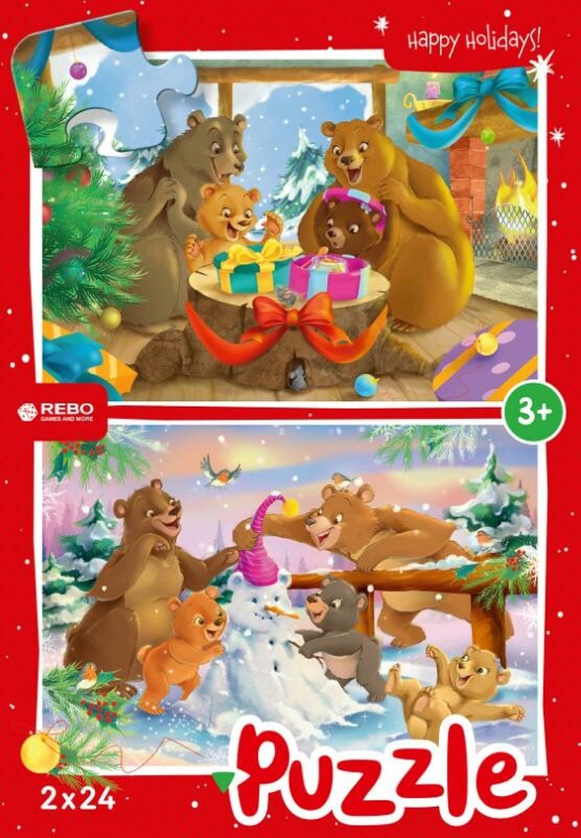 Rebo legpuzzel 2x24 stukjes - Christmas bears