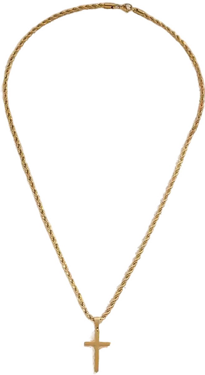 Goudkleurige ketting mannen - Kruis - Sieraden - Geloof - Jezus - One size