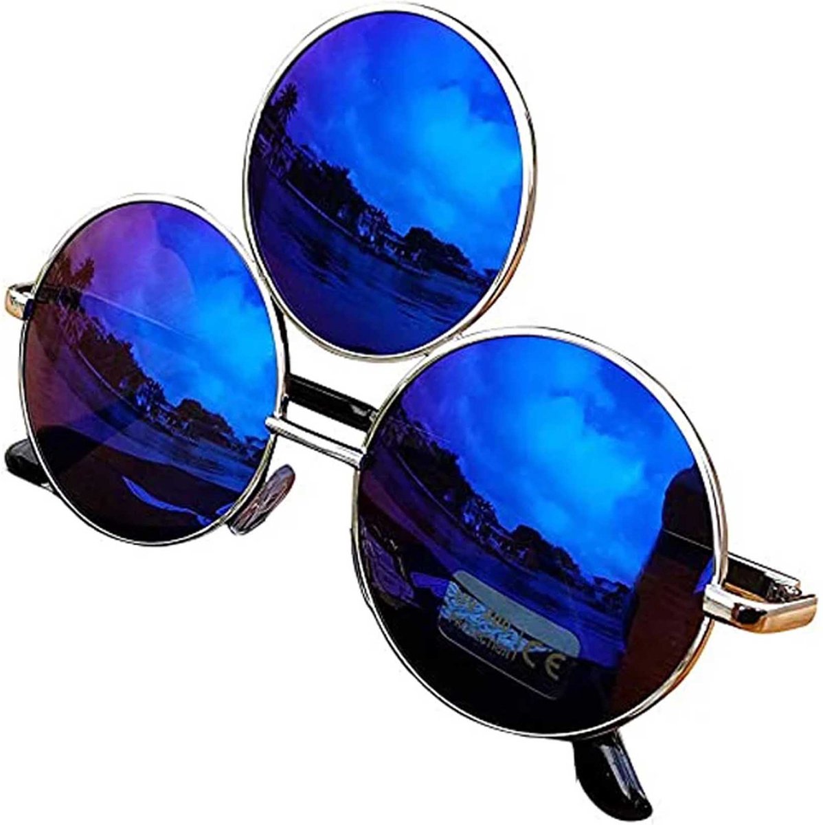 Hippe reflecterende zonnebril met 3 glazen - Unisex - Festival en feesten - One size - Grappig - Blauw - Goede kwaliteit - Zomer
